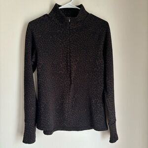 Lucy Womens Medium Active Pullover Jacket 1/4 Zip Stretch Animal Print Brown EUC
